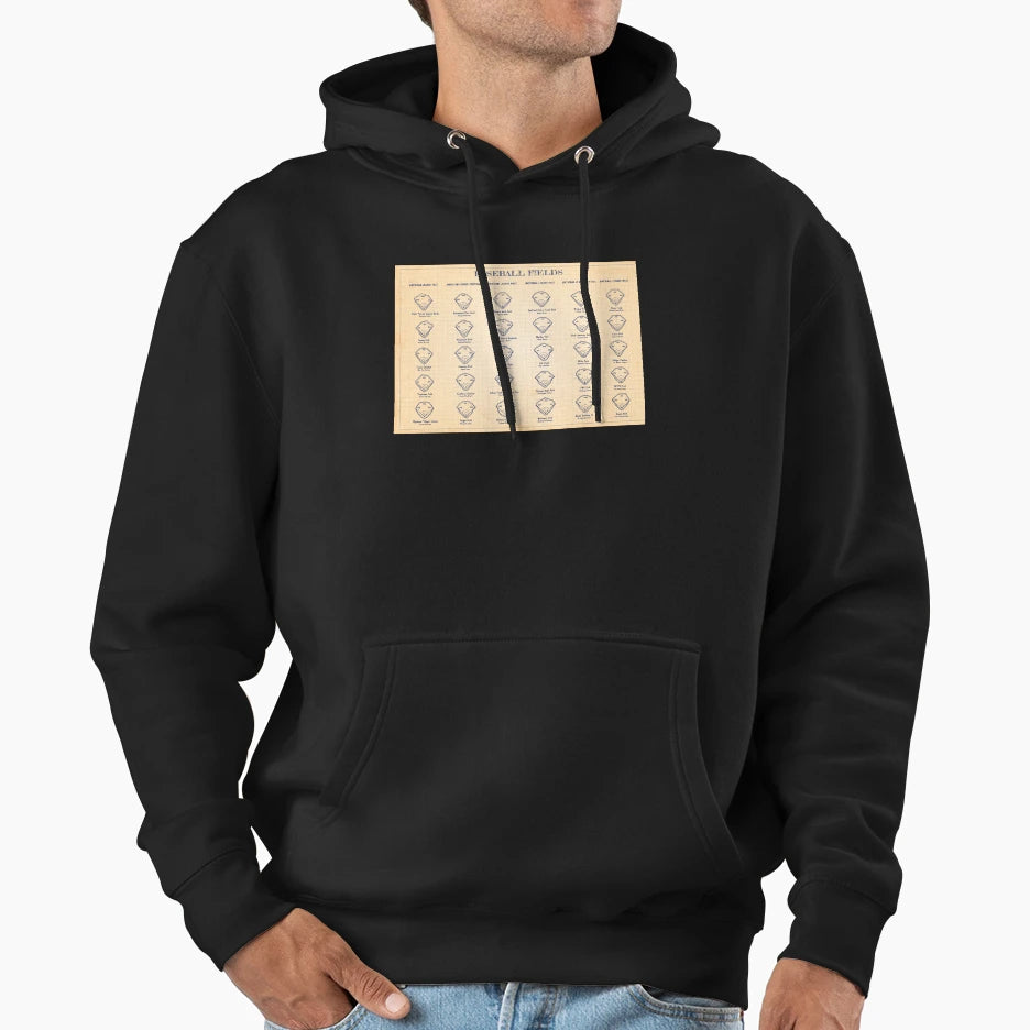 Baseball Fields Old Blue Grid Hoodie - Fun Novelty Design for Adults - T-Shirt, Sweatshirt, Hoodie