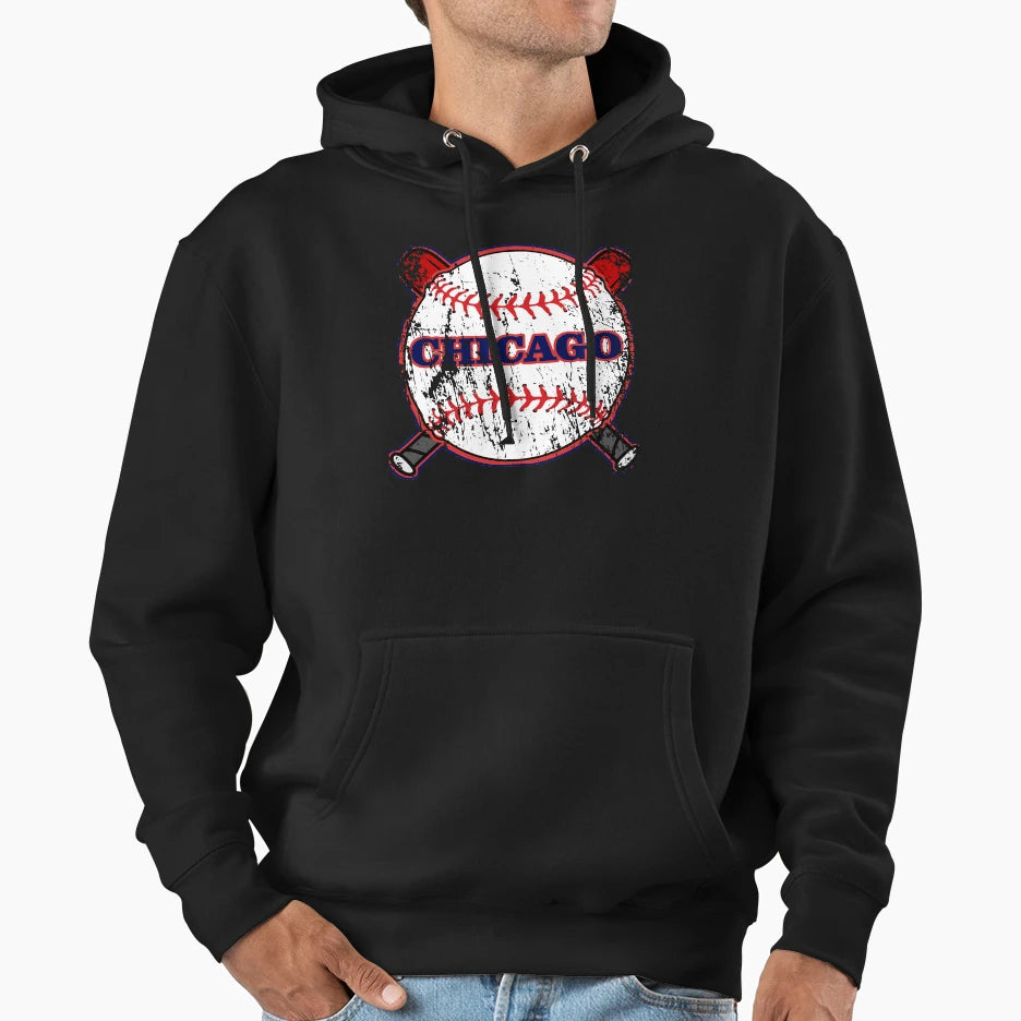 Chicago American Baseball Destressed Hoodie - Novelty Apparel for Adults - T-Shirt, Sweatshirt, Hoodie