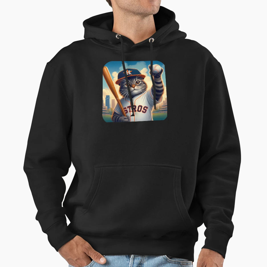 Astros Cat Play Baseball Hoodie - Casual Everyday Wear Unisex - T-Shirt, Sweatshirt, Hoodie