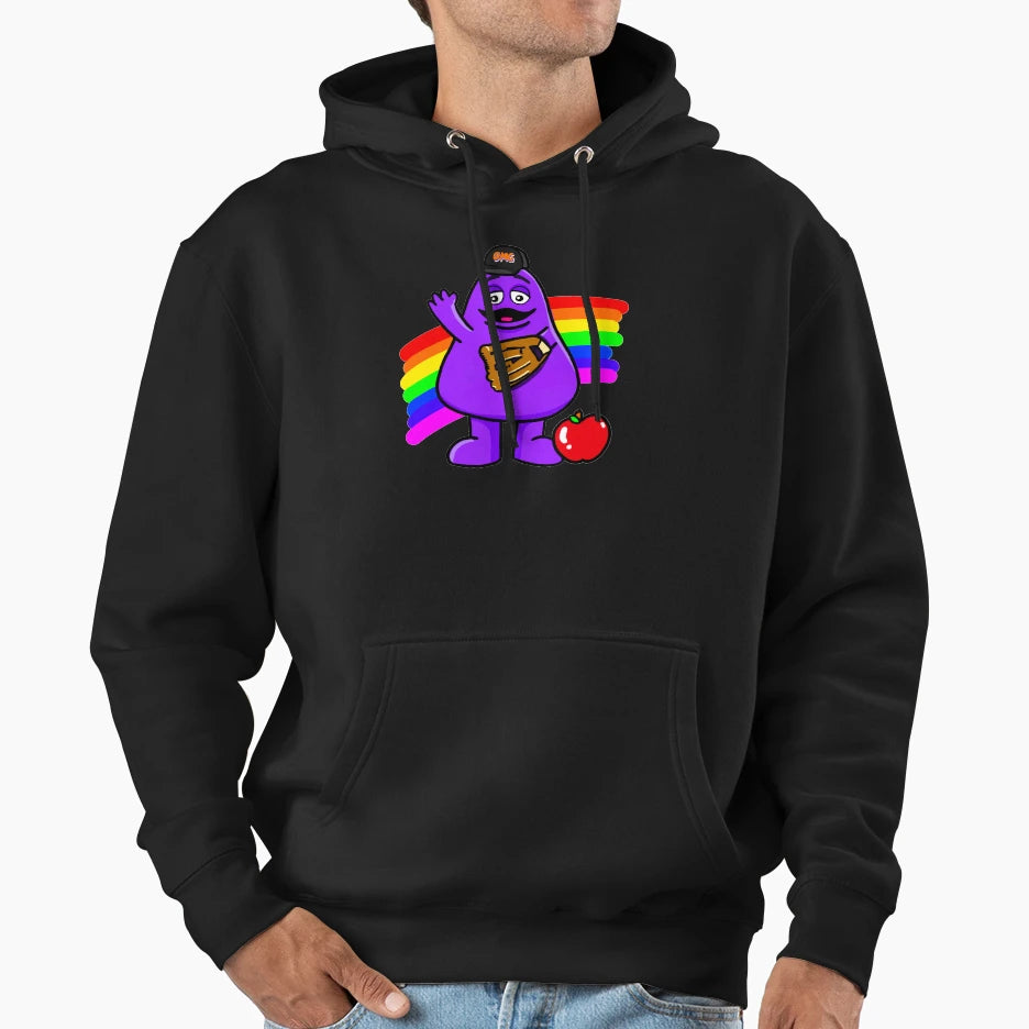 Rainbow Baseball Grimace Hoodie - Minimalist Print for Adults - T-Shirt, Sweatshirt, Hoodie