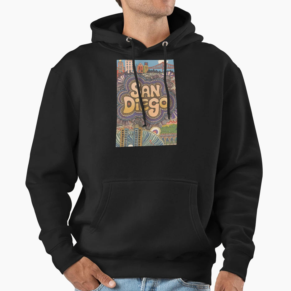 San Diego Whimsical City Life Abstract Hoodie - Novelty Apparel Unisex - T-Shirt, Sweatshirt, Hoodie