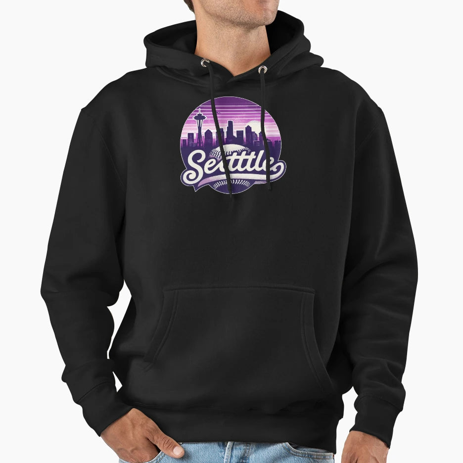 Purple Seattle City Baseball Hoodie - Trendy Graphic Unisex - T-Shirt, Sweatshirt, Hoodie