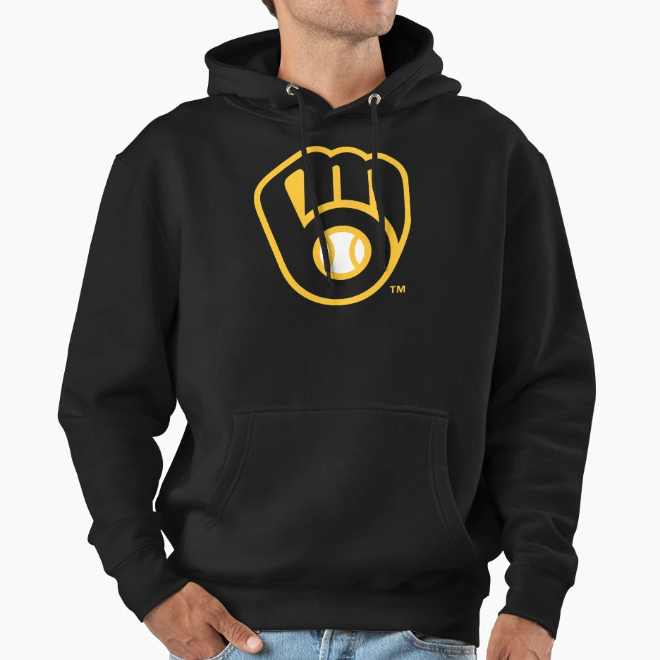 Milwaukee B R E W E R S Logo Hoodie - Novelty Apparel for Adults - T-Shirt, Sweatshirt, Hoodie