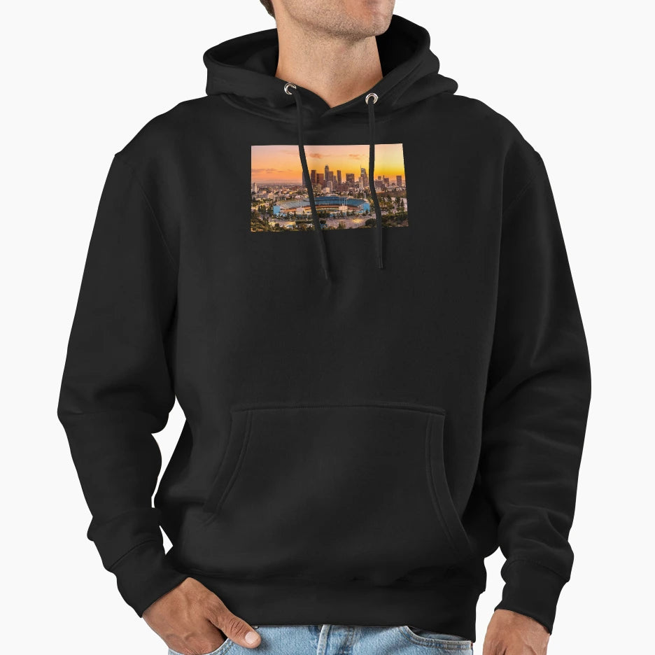 Dodger Stadium Sunset Downtown Los Hoodie - Graphic Print for Adults - T-Shirt, Sweatshirt, Hoodie
