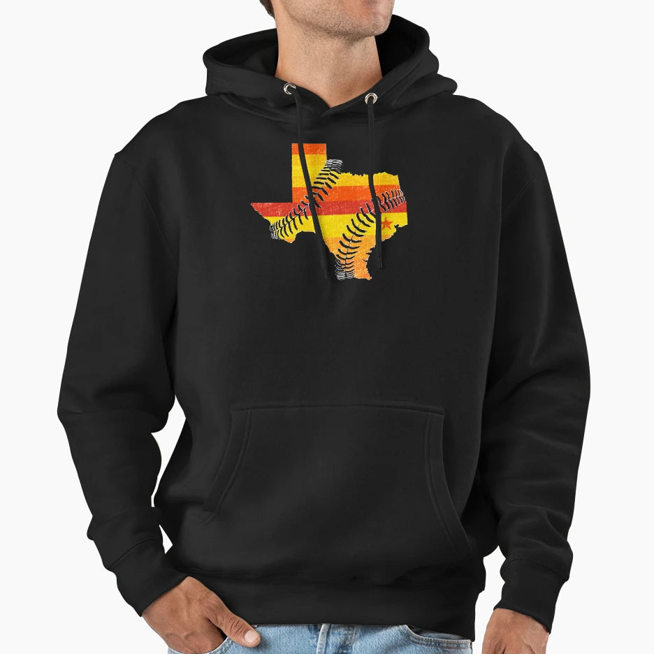 Houston Baseball Map Rainbow Orange Baseball T-Shirt - Graphic Print Unisex - T-Shirt, Sweatshirt, Hoodie