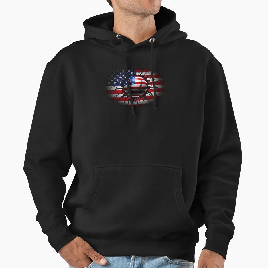 Baseball American Flag Hoodie - Graphic Print Men Women - T-Shirt, Sweatshirt, Hoodie