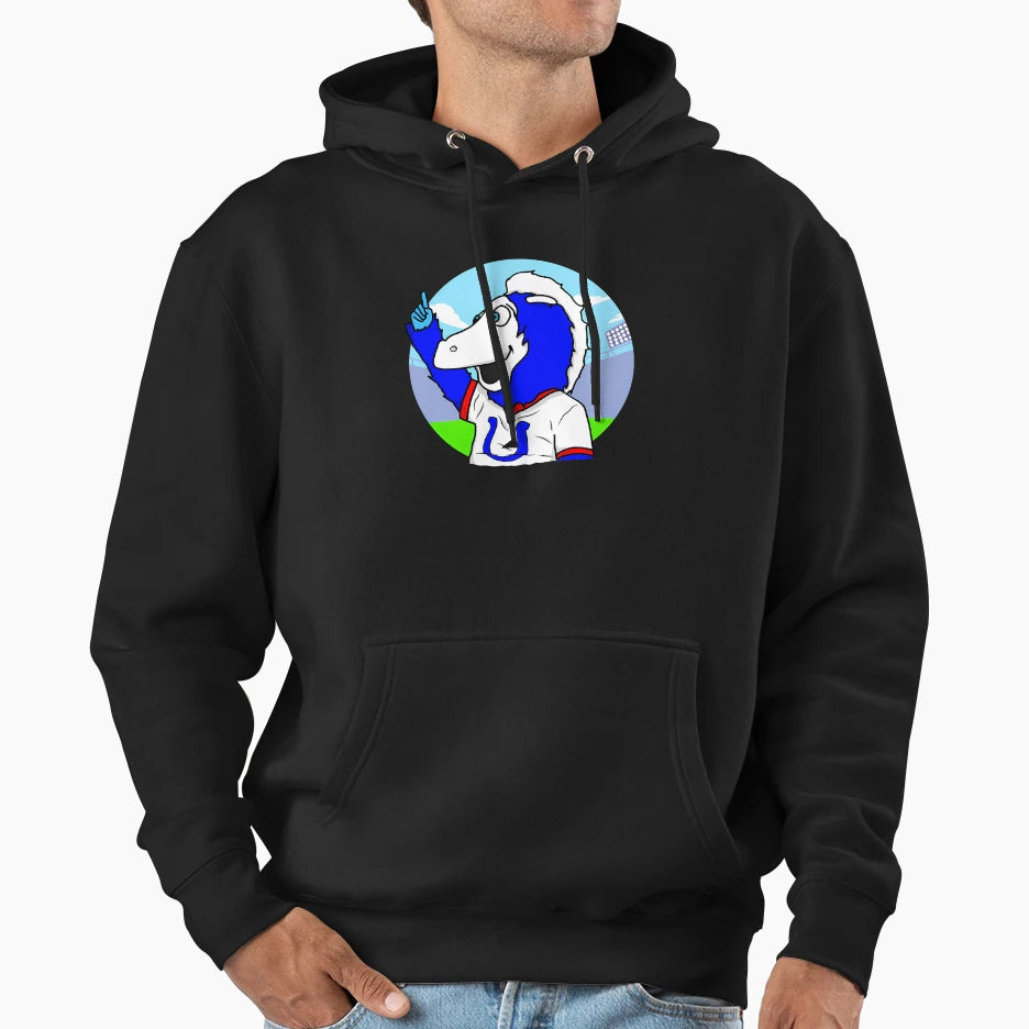 Blue Indianapolis Colts Mascot Cartoon Hoodie - Novelty Apparel Unisex - T-Shirt, Sweatshirt, Hoodie