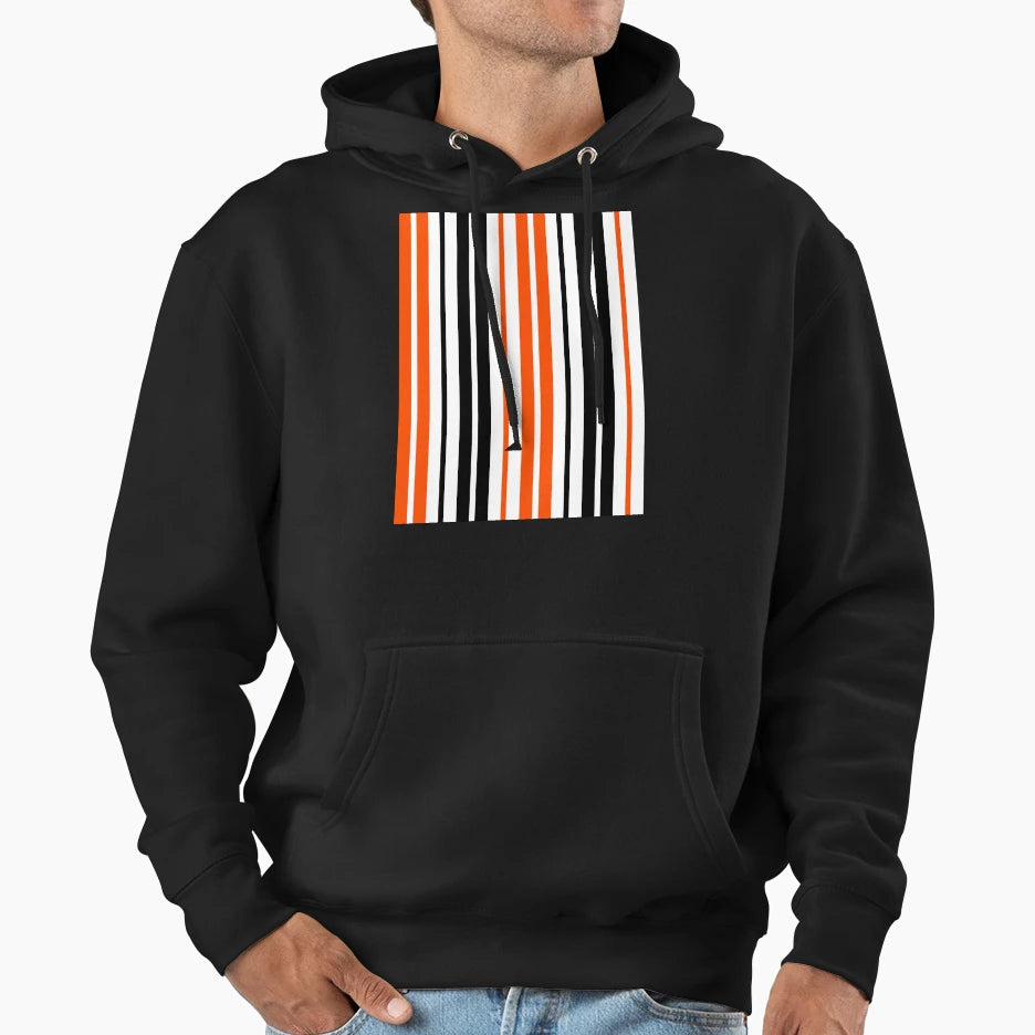 Orange Black Stripes White Background Hoodie - Graphic Print Men Women - T-Shirt, Sweatshirt, Hoodie