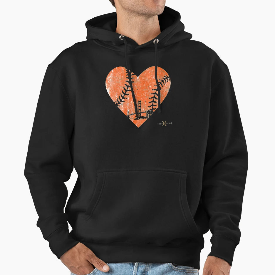 San Francisco Baseball Heart Hoodie - Trendy Graphic Men Women - T-Shirt, Sweatshirt, Hoodie