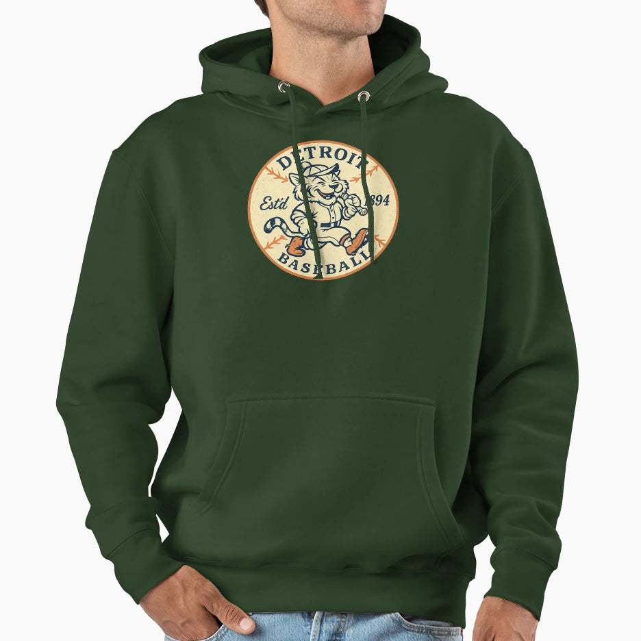 Detroit Baseball Cat Mascot Hoodie - Minimalist Print Men Women - T-Shirt, Sweatshirt, Hoodie