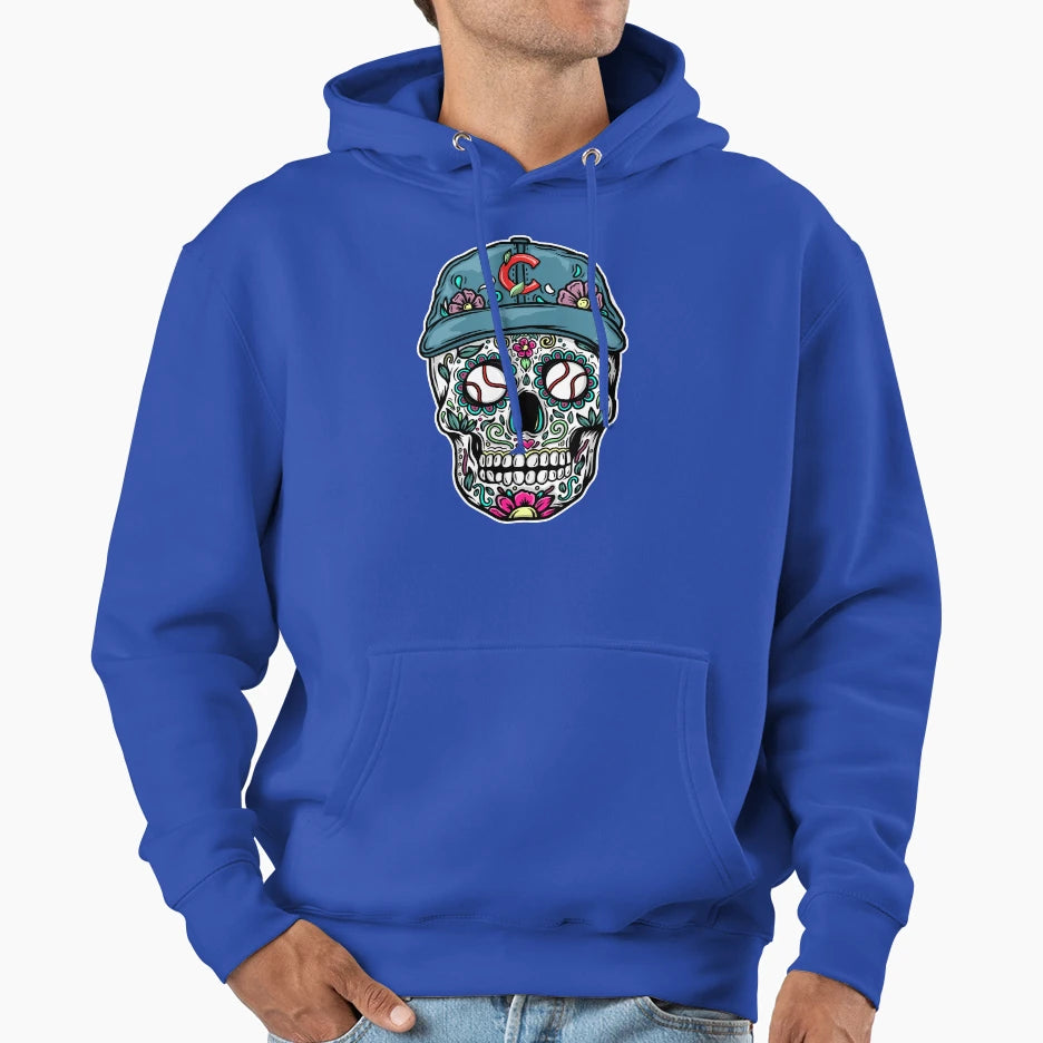 Sugar Skull Chicago Baseball Hoodie - Unique Graphic for Adults - T-Shirt, Sweatshirt, Hoodie