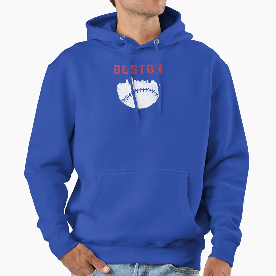 Boston Massachusetts Cityscape Baseball Hoodie - Unique Graphic Men Women - T-Shirt, Sweatshirt, Hoodie