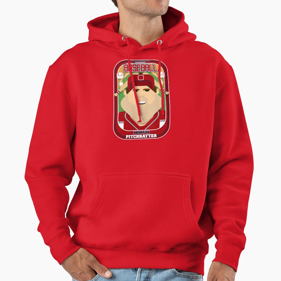 Baseball Red Blue White Rhubarb Pitchbatter Hoodie - Graphic Print Unisex - T-Shirt, Sweatshirt, Hoodie