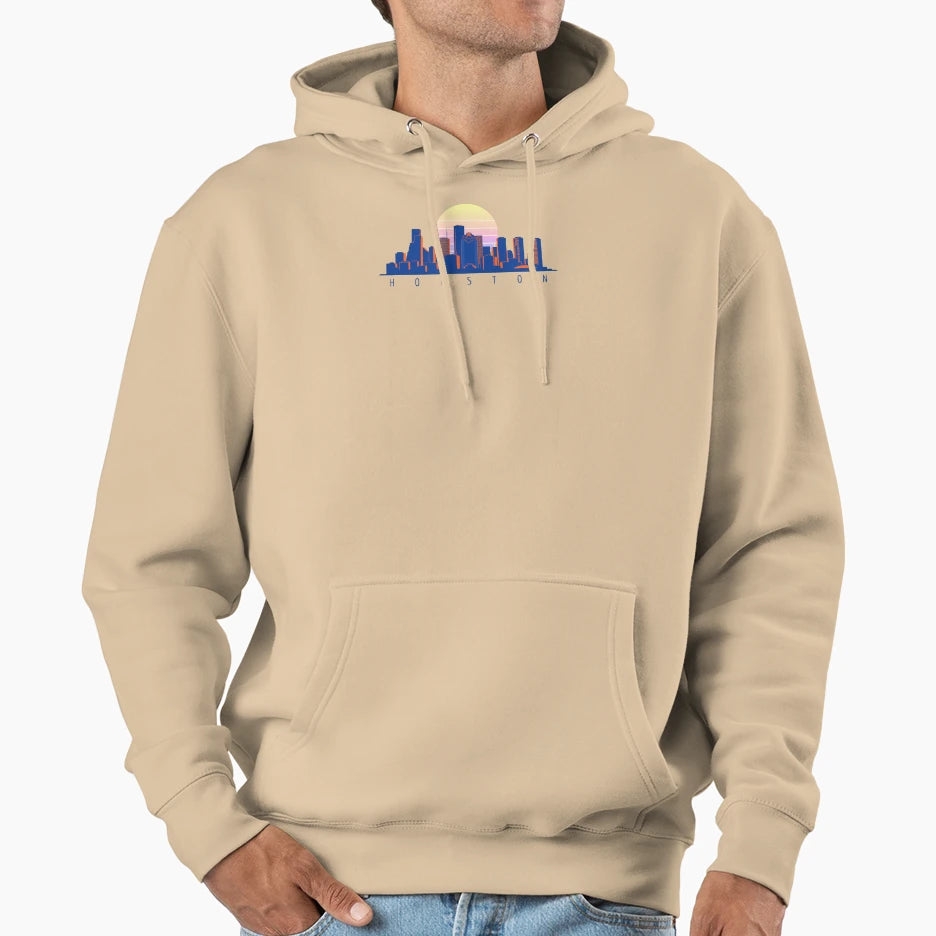 Houston Sunset Skyline Hoodie - Streetwear Style for Adults - T-Shirt, Sweatshirt, Hoodie