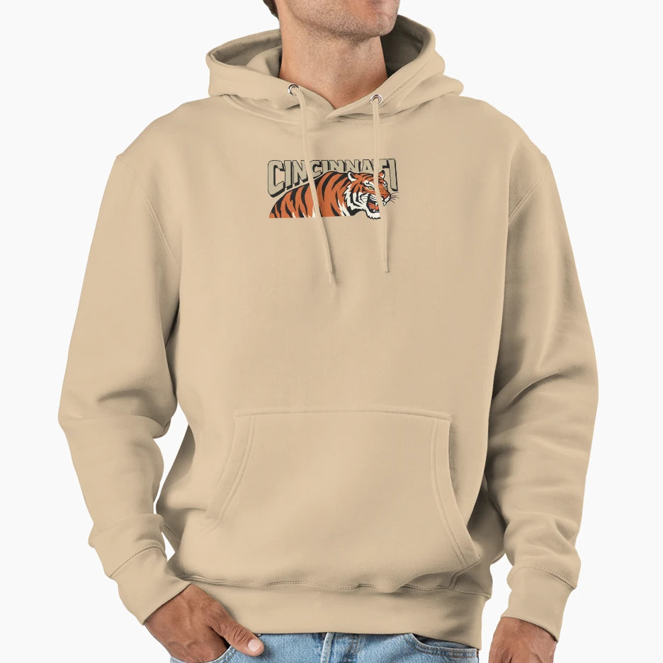 Cincinnati Bengal Tiger Logo Hoodie - Novelty Apparel for Adults - T-Shirt, Sweatshirt, Hoodie