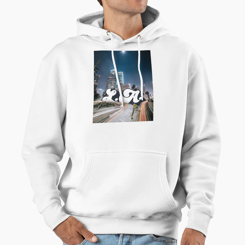 Los Angeles Glow City Streets After Dark Hoodie - Graphic Print Unisex - T-Shirt, Sweatshirt, Hoodie