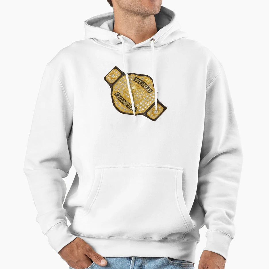 Golden World Champion Belt Sparkling Hoodie - Minimalist Print for Adults - T-Shirt, Sweatshirt, Hoodie