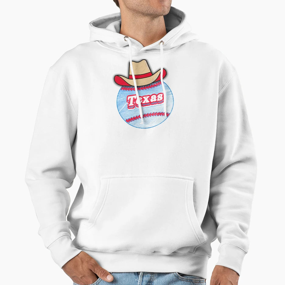 Texas Baseball Cowboy Hat Hoodie - Casual Everyday Wear for Adults - T-Shirt, Sweatshirt, Hoodie