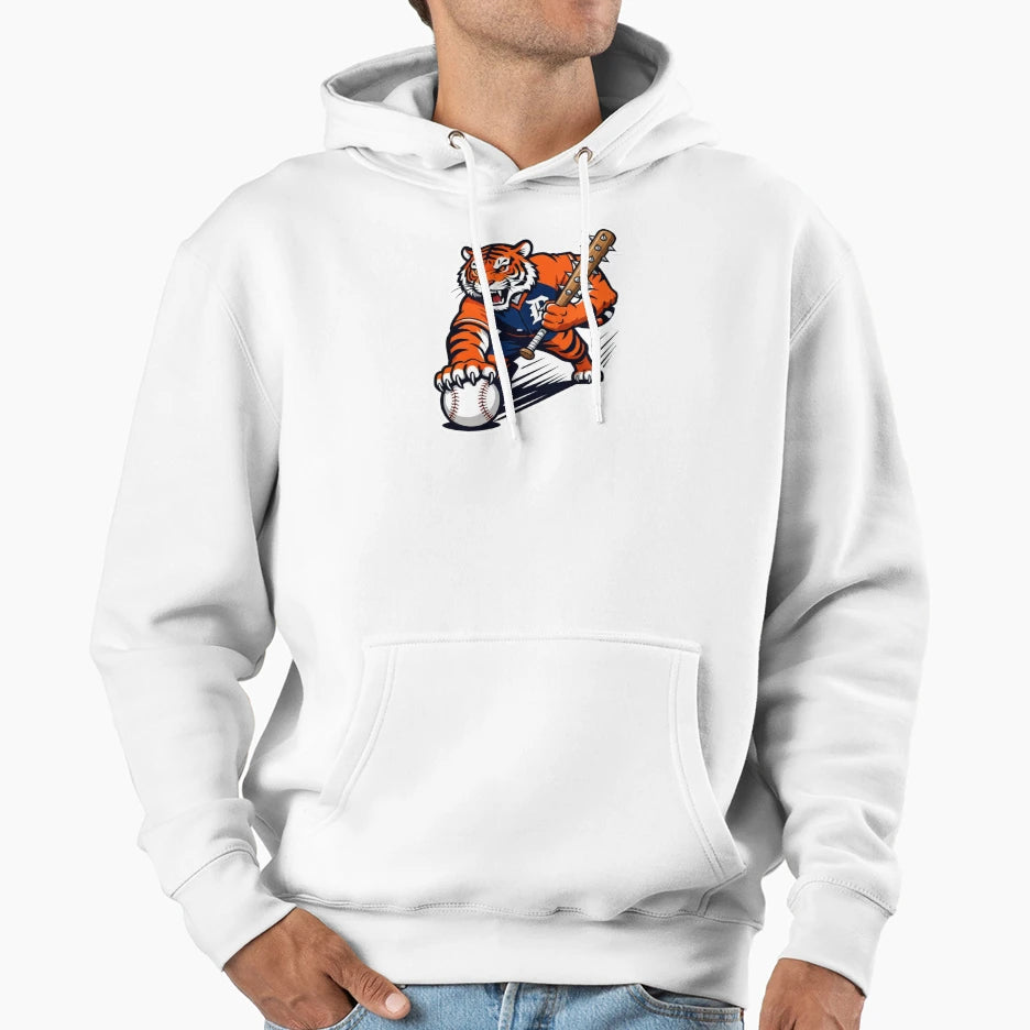 Aggressive Tiger Baseball Pitcher Mascot Hoodie - Unique Graphic for Adults - T-Shirt, Sweatshirt, Hoodie