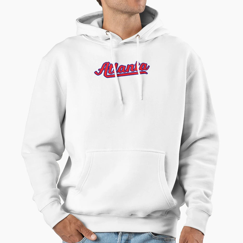 Atlanta Ga Sports Script Logo Red And Blue Hoodie - Custom Art Print Unisex - T-Shirt, Sweatshirt, Hoodie