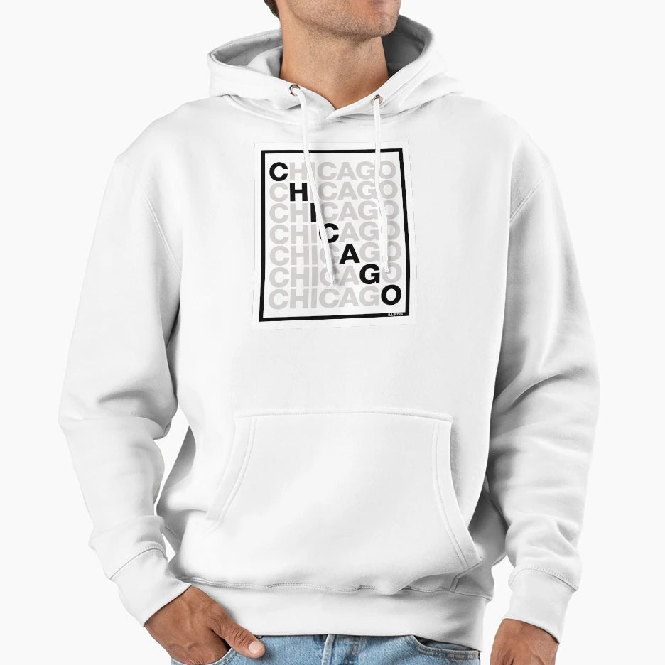 Chicago Illinois Chi Minimalist Typography Hoodie - Graphic Print Men Women - T-Shirt, Sweatshirt, Hoodie