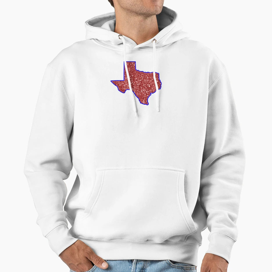 Blue And Red Glitter Texas Hoodie - Unique Graphic Men Women - T-Shirt, Sweatshirt, Hoodie