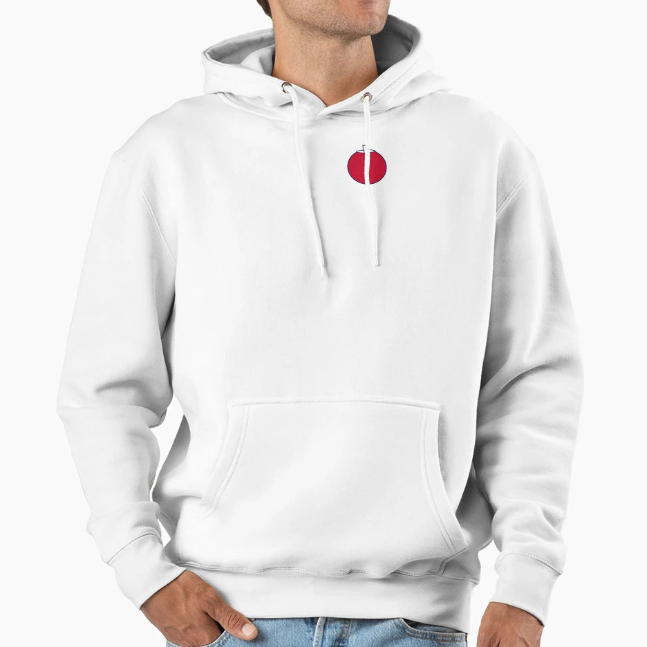 Simple Red Rolling Ball Tip Long White Hoodie - Novelty Apparel for Adults - T-Shirt, Sweatshirt, Hoodie