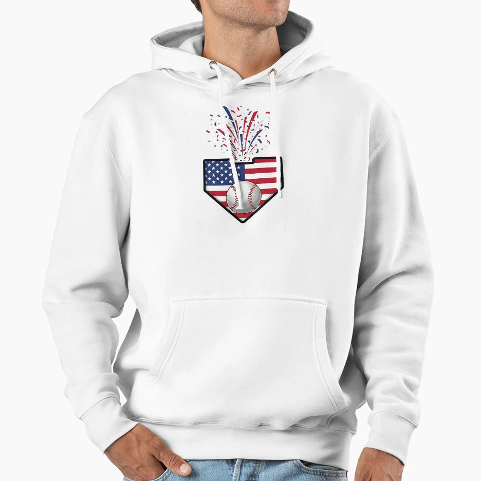 Patriotic Baseball Home Plate Usa Flag Hoodie - Aesthetic Graphic Unisex - T-Shirt, Sweatshirt, Hoodie