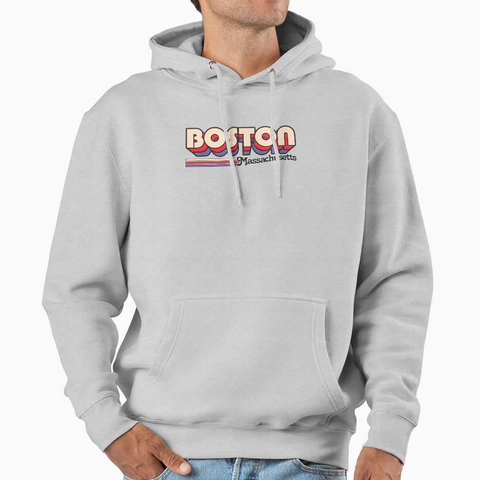 Boston Ma City Stripes Hoodie - Novelty Apparel Unisex - T-Shirt, Sweatshirt, Hoodie