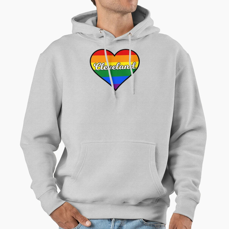 Cleveland Ohio Gay Pride Heart Hoodie - Novelty Apparel for Adults - T-Shirt, Sweatshirt, Hoodie