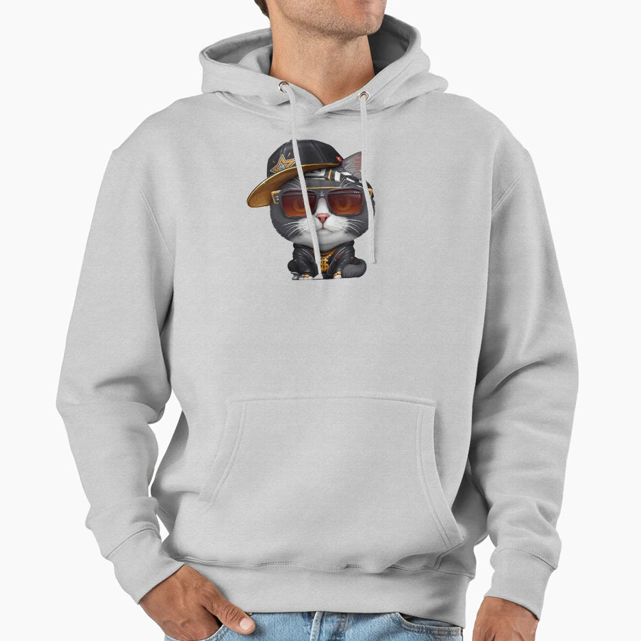 Black White Cat Hip Hop Super Star Hoodie - Novelty Apparel Unisex - T-Shirt, Sweatshirt, Hoodie