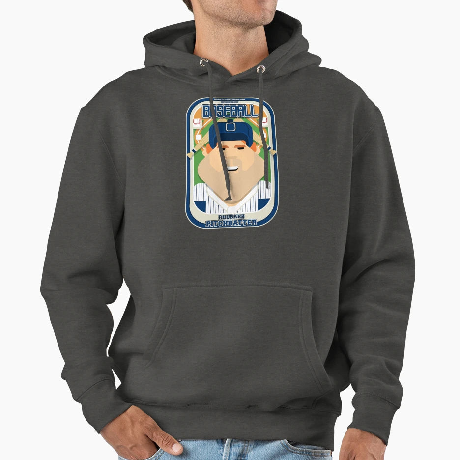 Baseball Blue Pinstripes Rhubarb Hoodie - Novelty Apparel for Adults - T-Shirt, Sweatshirt, Hoodie