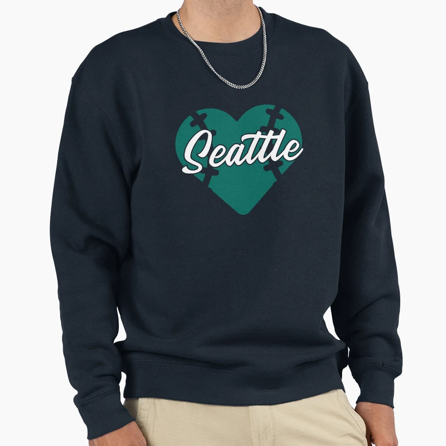 Seattle I Love Baseball Heart Script Sweatshirt - Trendy Graphic Unisex - T-Shirt, Sweatshirt, Hoodie