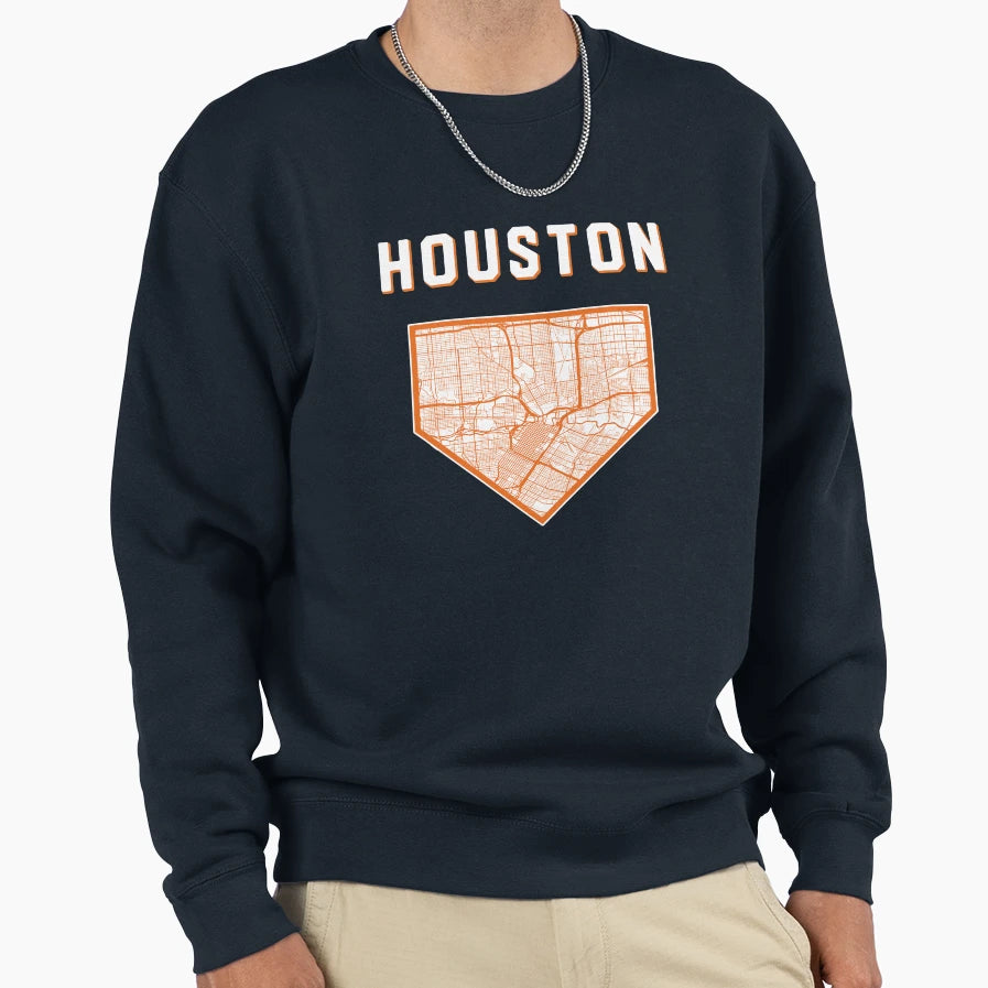 Houston Baseball City Home Map Sweatshirt - Novelty Apparel for Adults - T-Shirt, Sweatshirt, Hoodie