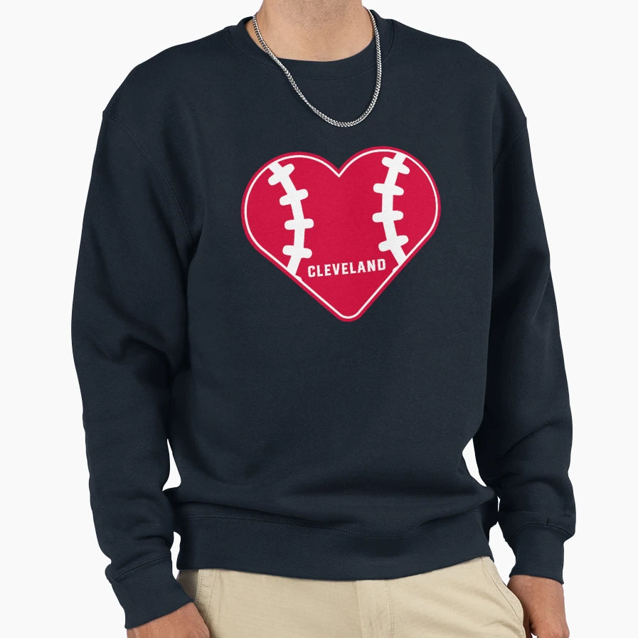 Cleveland Baseball Heart And Sweatshirt - Fun Novelty Design Unisex - T-Shirt, Sweatshirt, Hoodie