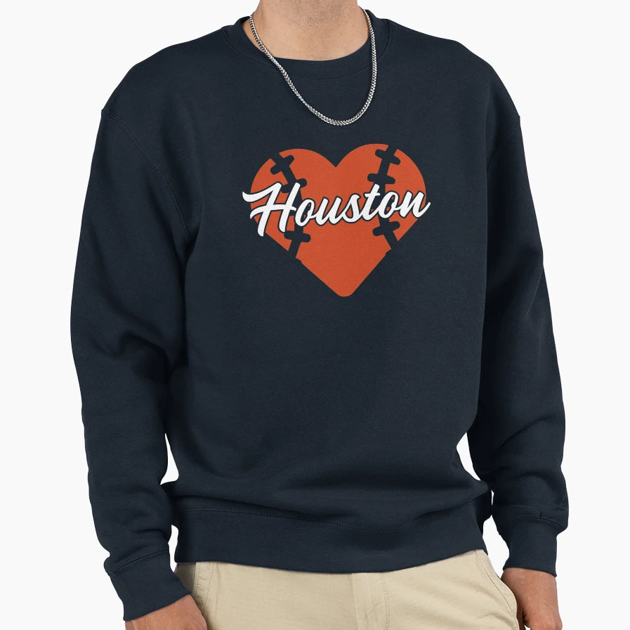 Houston Texas I Love Baseball Heart Sweatshirt - Graphic Print for Adults - T-Shirt, Sweatshirt, Hoodie