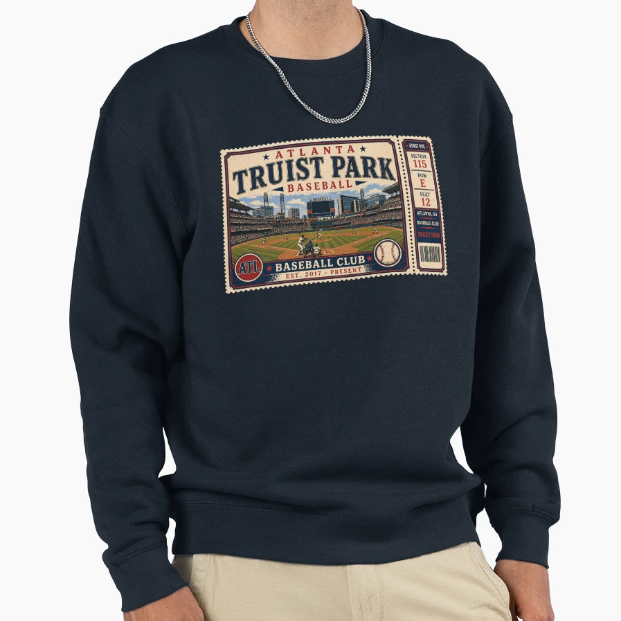 Atlanta Baseball Ticket Stub Sweatshirt - Minimalist Print Men Women - T-Shirt, Sweatshirt, Hoodie