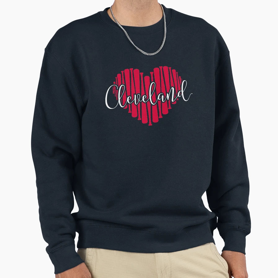 I Love Cleveland Baseball Bat Heart Sweatshirt - Aesthetic Graphic Unisex - T-Shirt, Sweatshirt, Hoodie