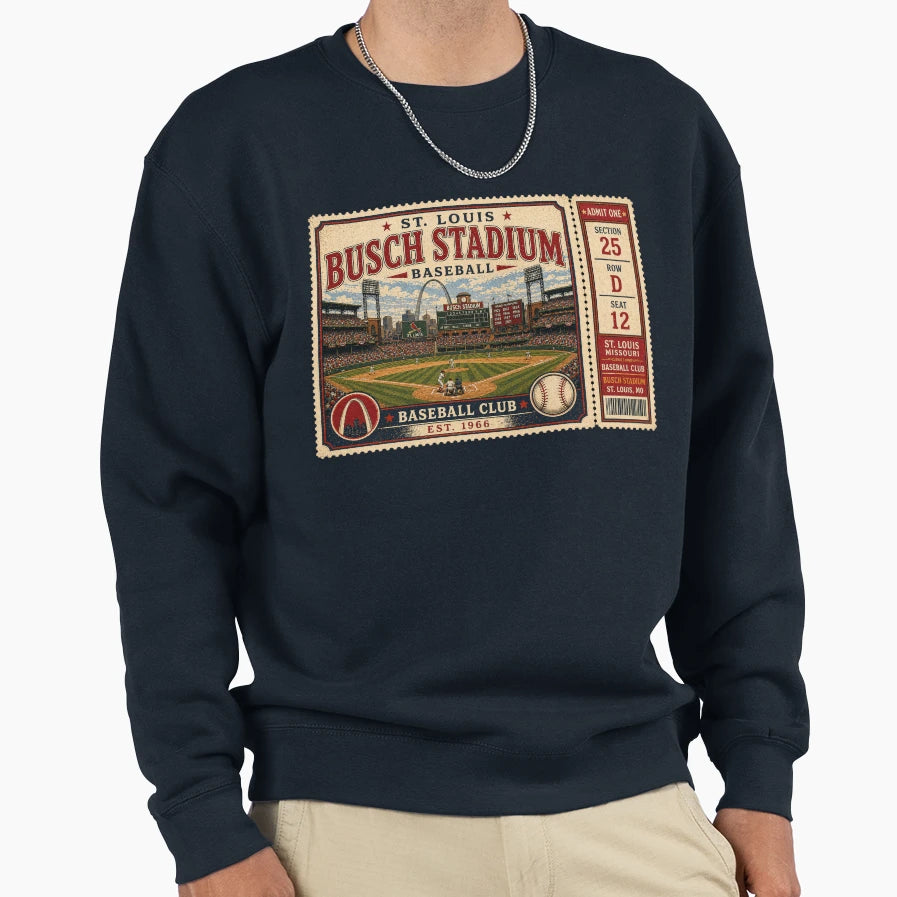 St Louis Baseball Ticket Stub Busch Sweatshirt - Aesthetic Graphic Unisex - T-Shirt, Sweatshirt, Hoodie