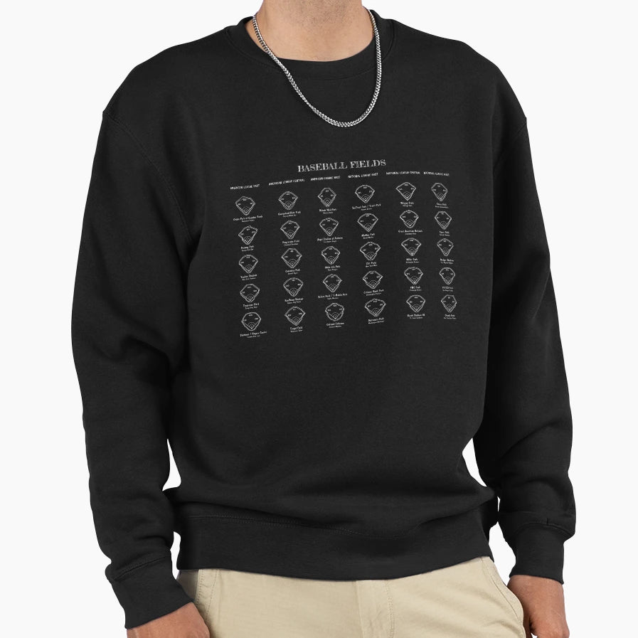 Baseball Fields White Stencil No Sweatshirt - Trendy Graphic Unisex - T-Shirt, Sweatshirt, Hoodie