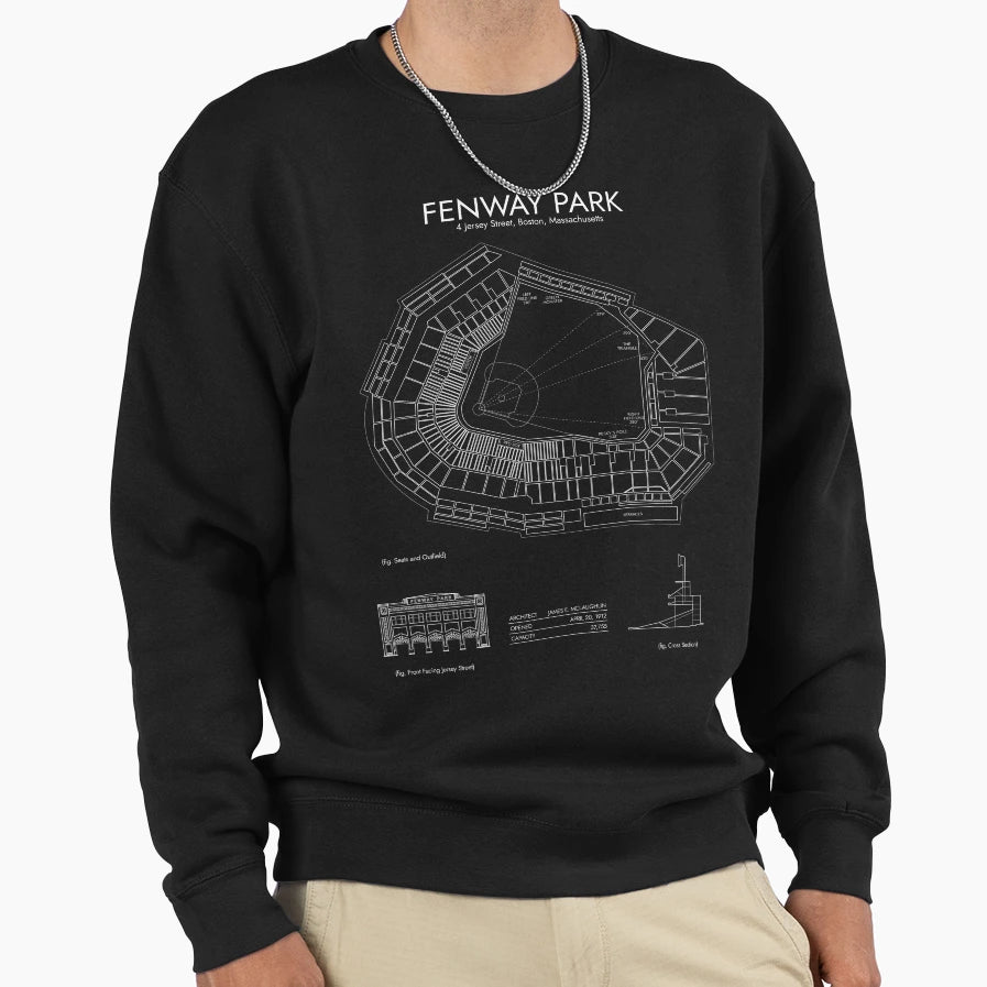 Fenway Park Vertical White Stencil No Sweatshirt - Unique Graphic Unisex - T-Shirt, Sweatshirt, Hoodie