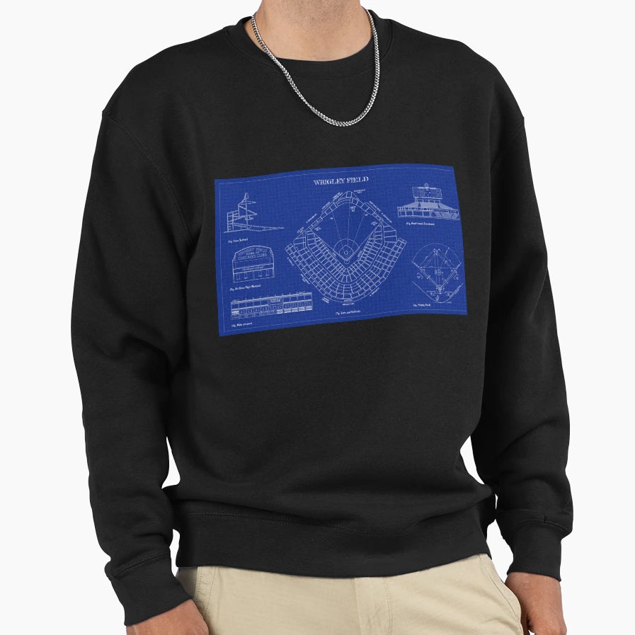 Wrigley Field Blueprint Sweatshirt - Custom Art Print Men Women - T-Shirt, Sweatshirt, Hoodie