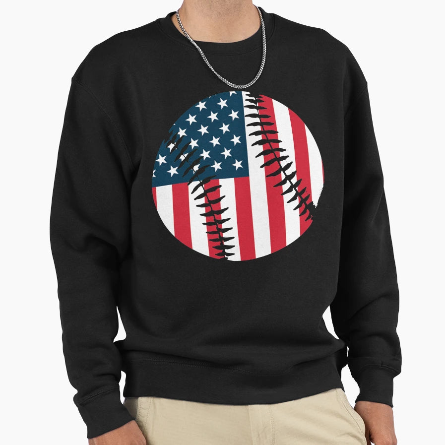 Baseball Product Usa Flag Sport Sweatshirt - Aesthetic Graphic Unisex - T-Shirt, Sweatshirt, Hoodie