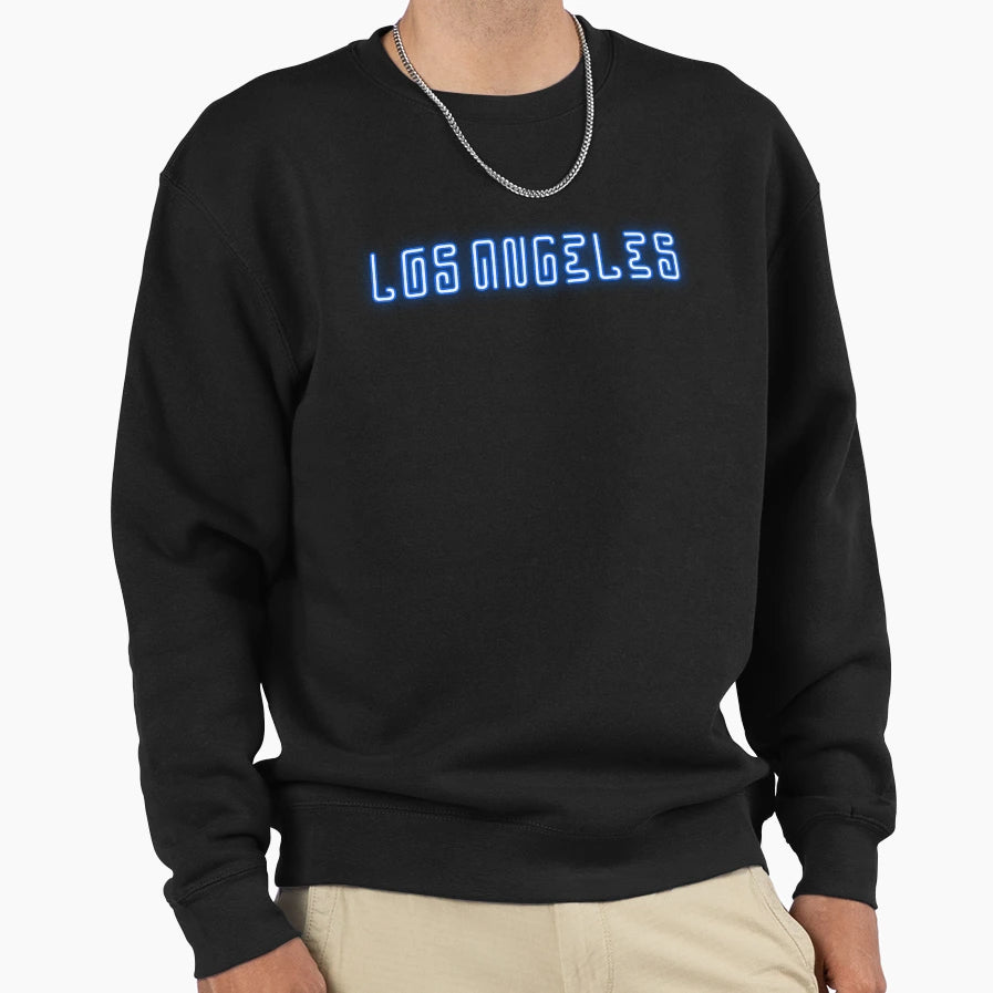 Los Angeles Neon Effect Blue Sweatshirt - Custom Art Print Men Women - T-Shirt, Sweatshirt, Hoodie