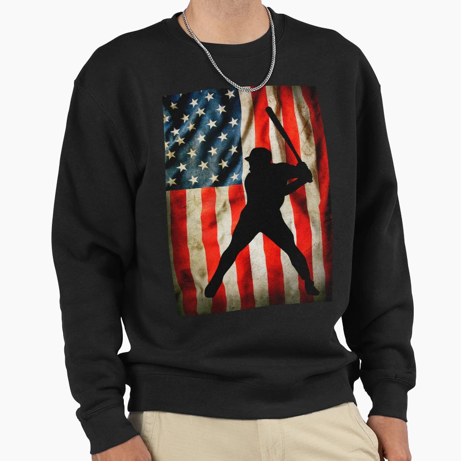 American Baseball Player And Usa Flag Sweatshirt - Streetwear Style Unisex - T-Shirt, Sweatshirt, Hoodie