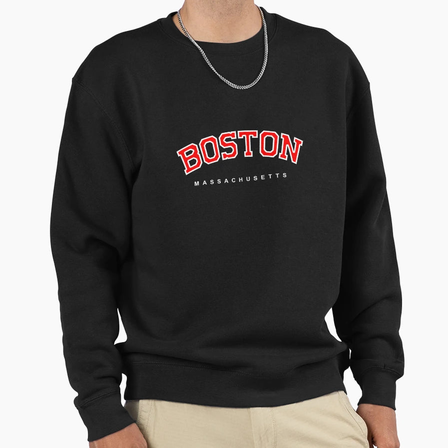 Boston Massachusetts Red Text Sweatshirt - Minimalist Print for Adults - T-Shirt, Sweatshirt, Hoodie