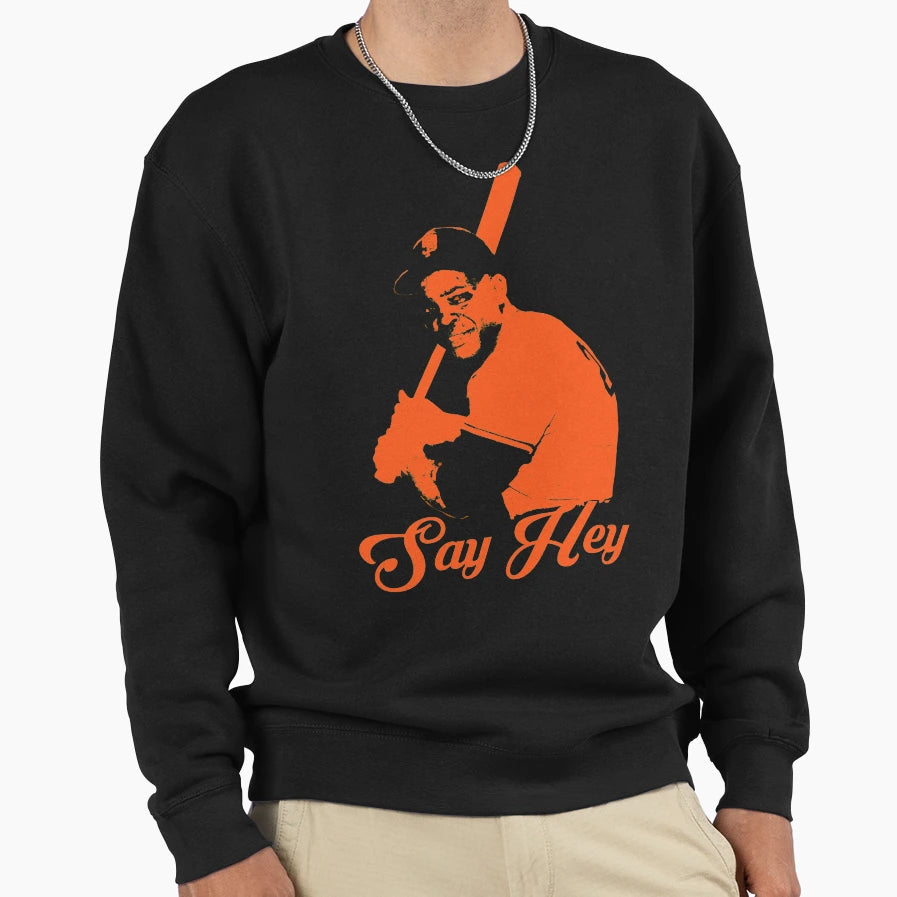 Say Hey Willie Mays Orange Stencil Sweatshirt - Custom Art Print for Adults - T-Shirt, Sweatshirt, Hoodie
