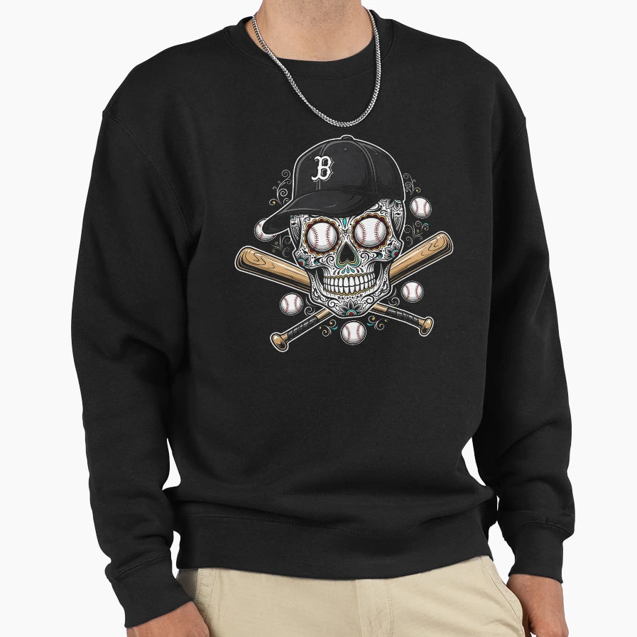 Latino Mexican Sugar Skull Baseball Sweatshirt - Graphic Print Unisex - T-Shirt, Sweatshirt, Hoodie