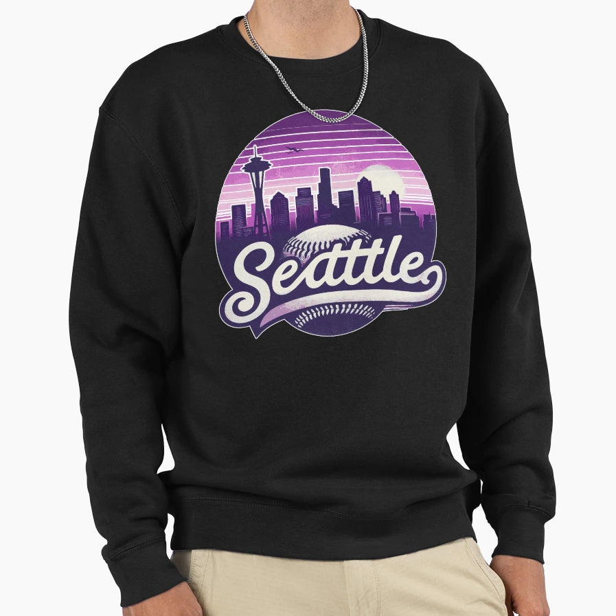 Purple Seattle City Baseball Sweatshirt - Casual Everyday Wear for Adults - T-Shirt, Sweatshirt, Hoodie