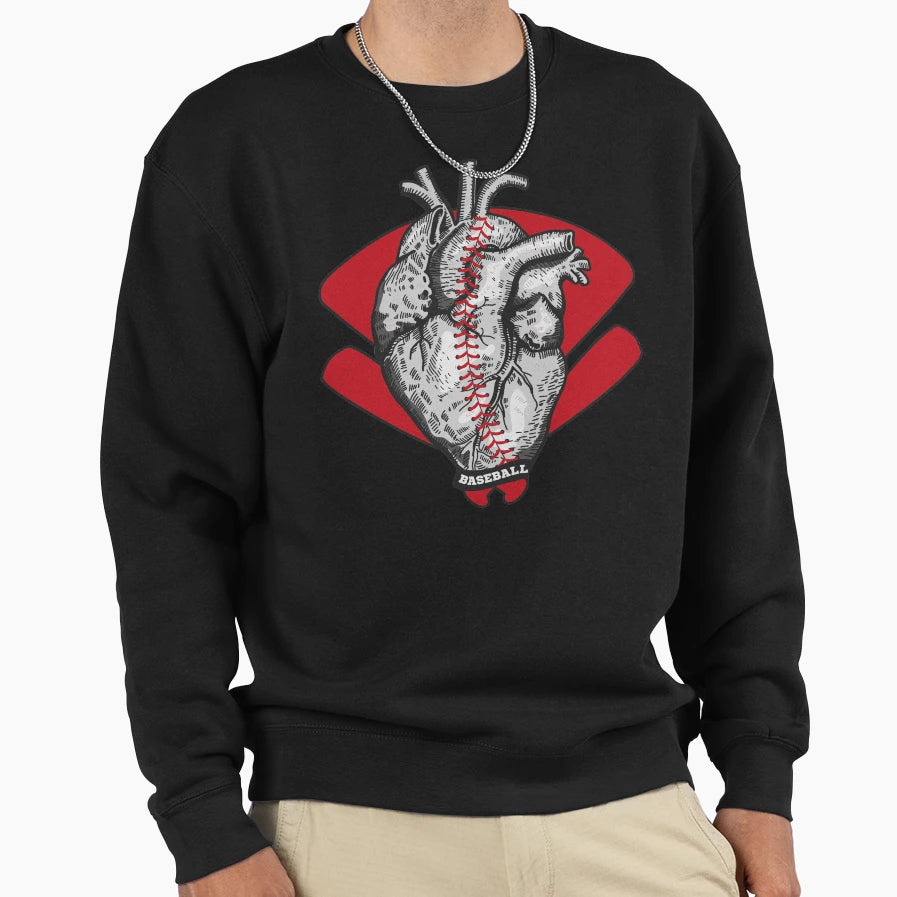 I Love Baseball Stitches Heart Field Sweatshirt - Trendy Graphic Unisex - T-Shirt, Sweatshirt, Hoodie